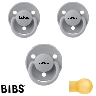 Bibs de LUX Schnuller mit Namen, Rund, Latex, Gr. 2, (Cloud), 3'er Pack